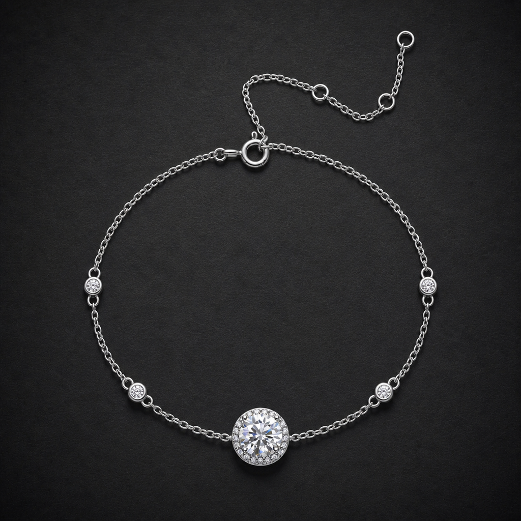 Moissanite Halo Station Bracelet