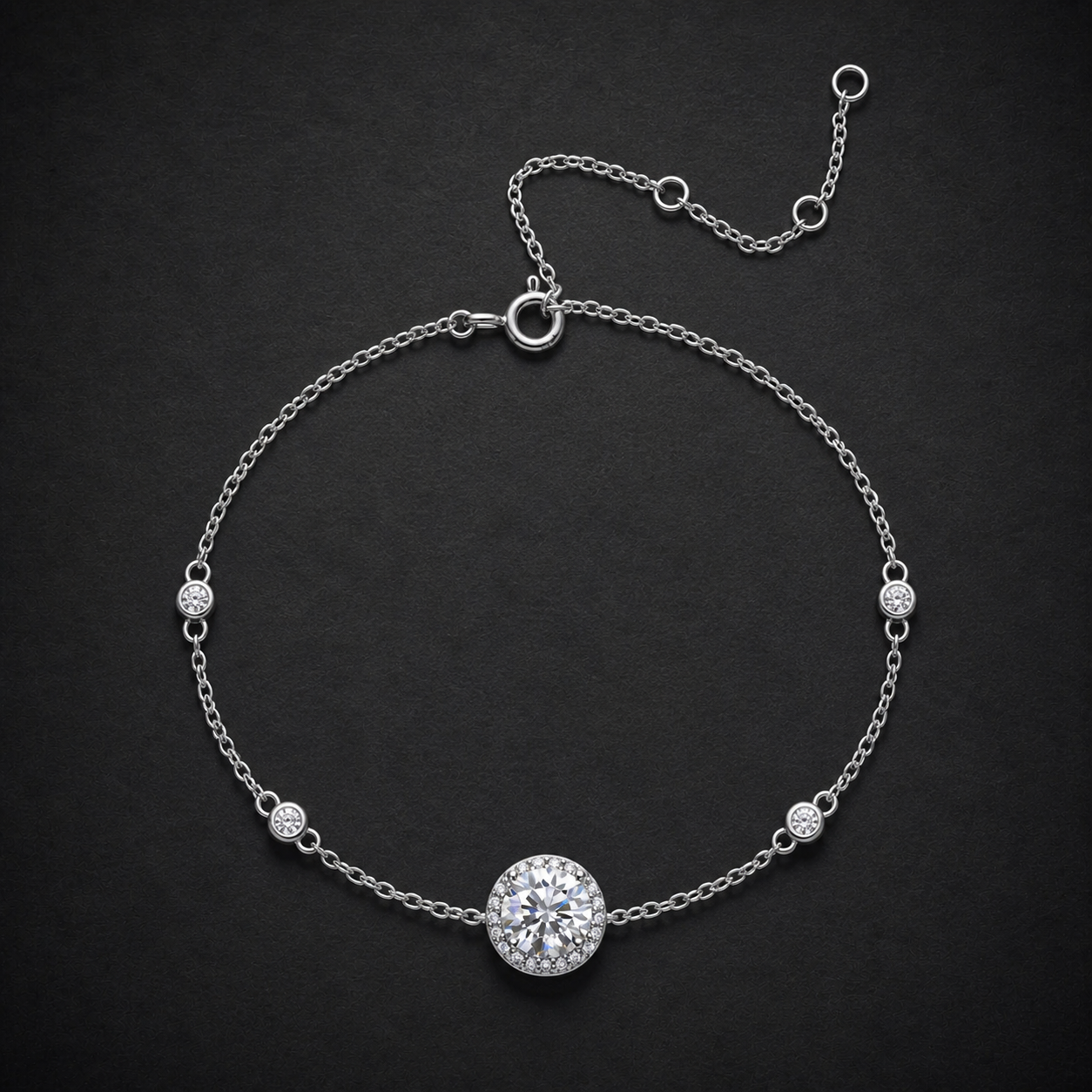 Moissanite Halo Station Bracelet