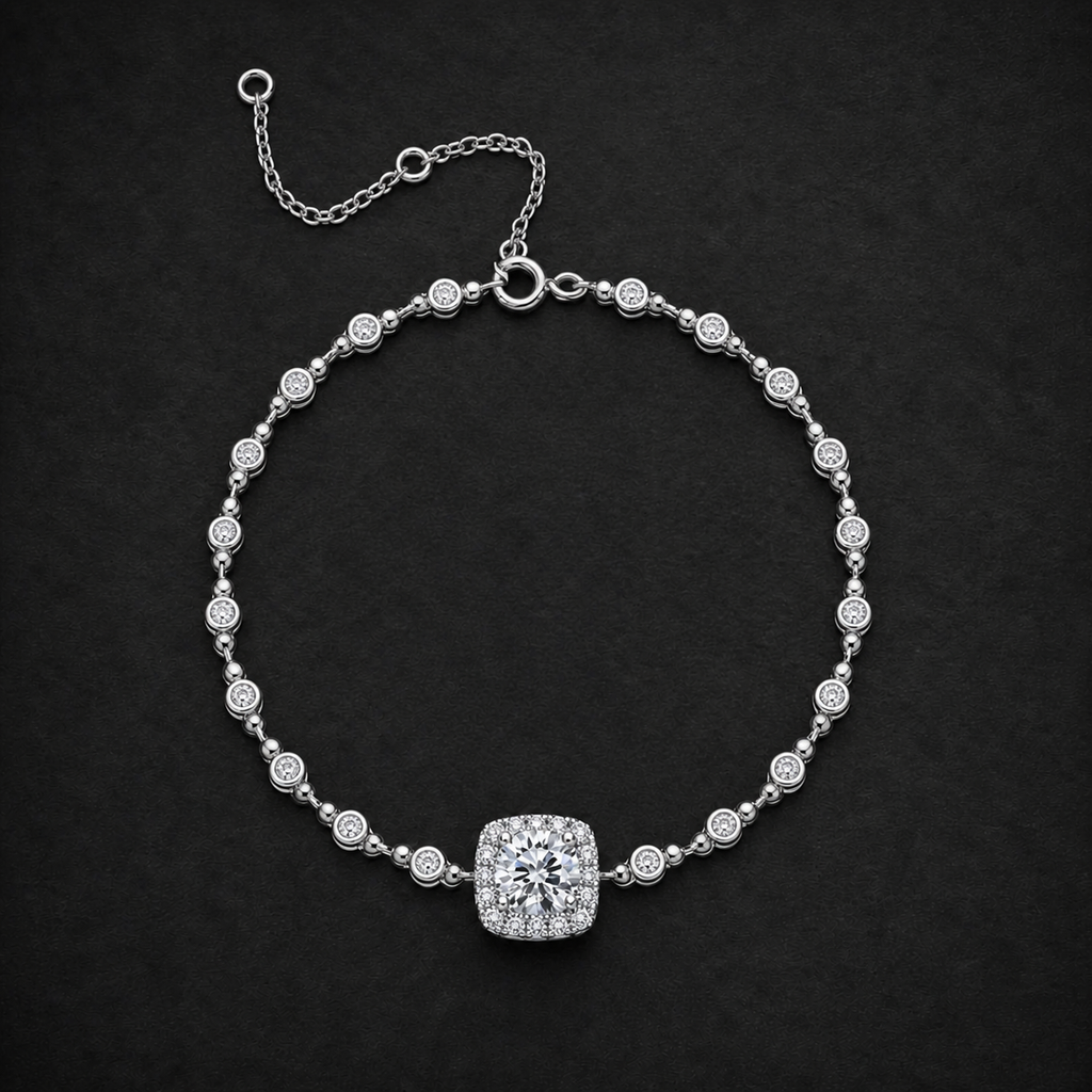 Moissanite Cushion Halo Bracelet