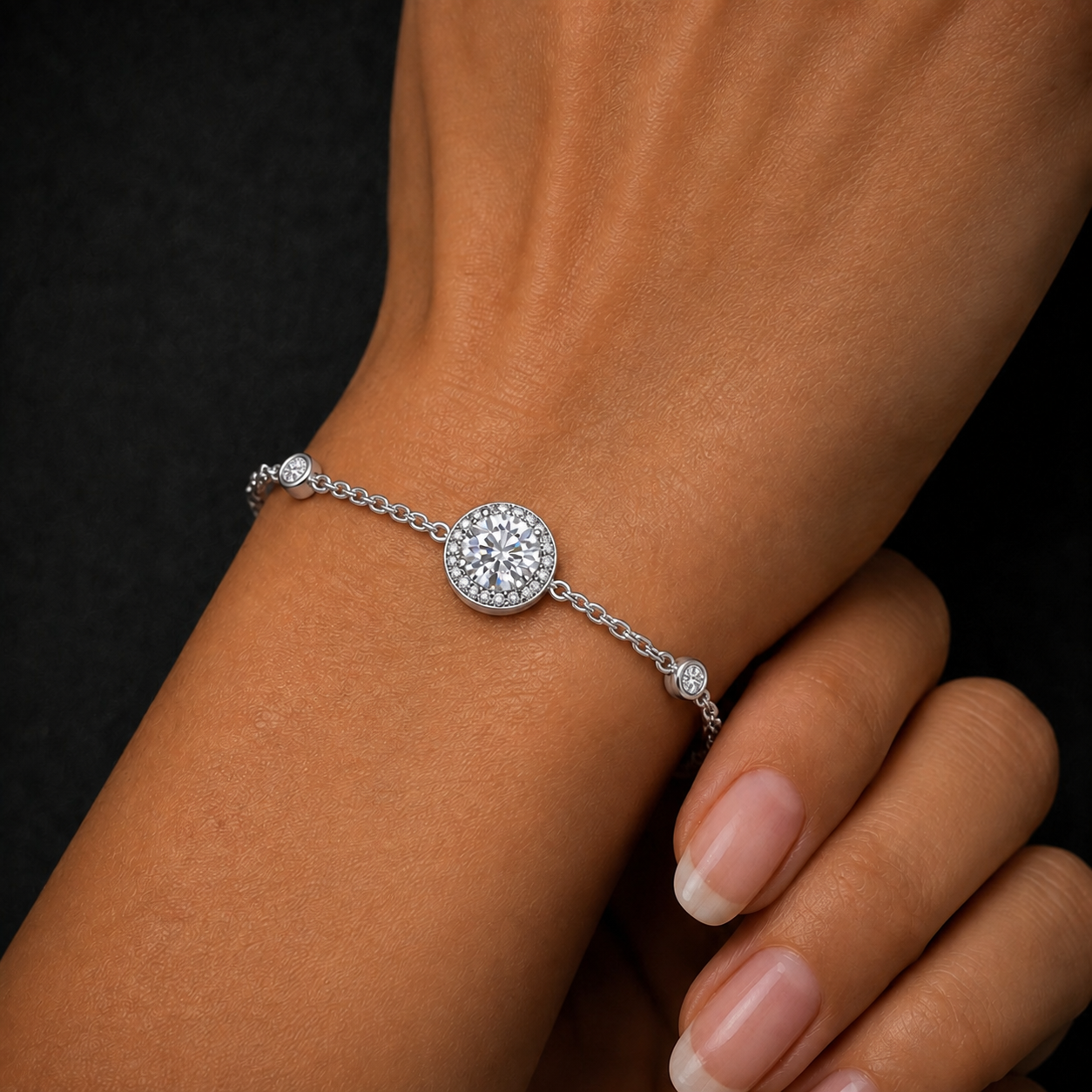 Moissanite Halo Station Bracelet