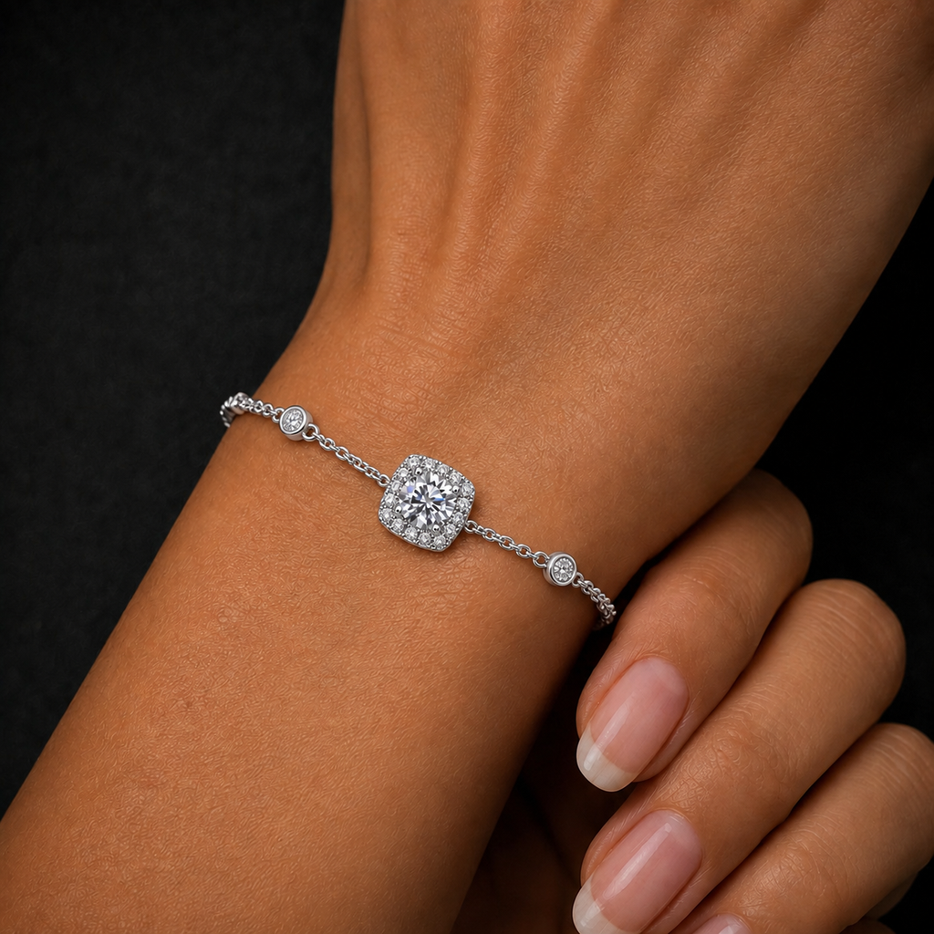 Moissanite Cushion Station Bracelet