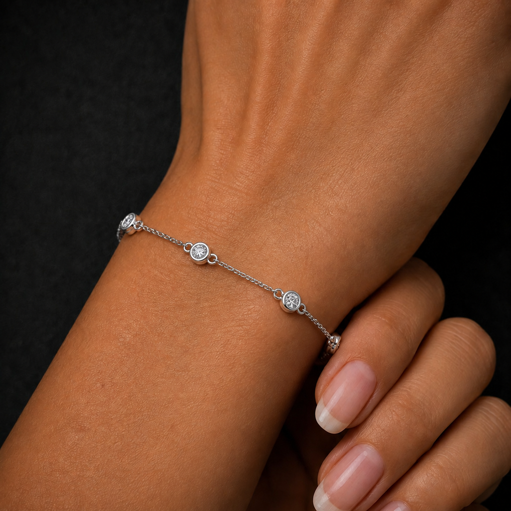 Moissanite Bezel Station Bracelet