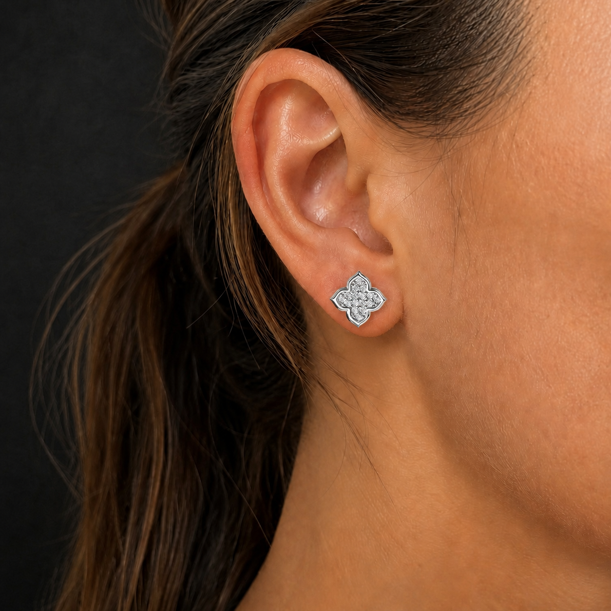 Moissanite Clover Stud Earrings