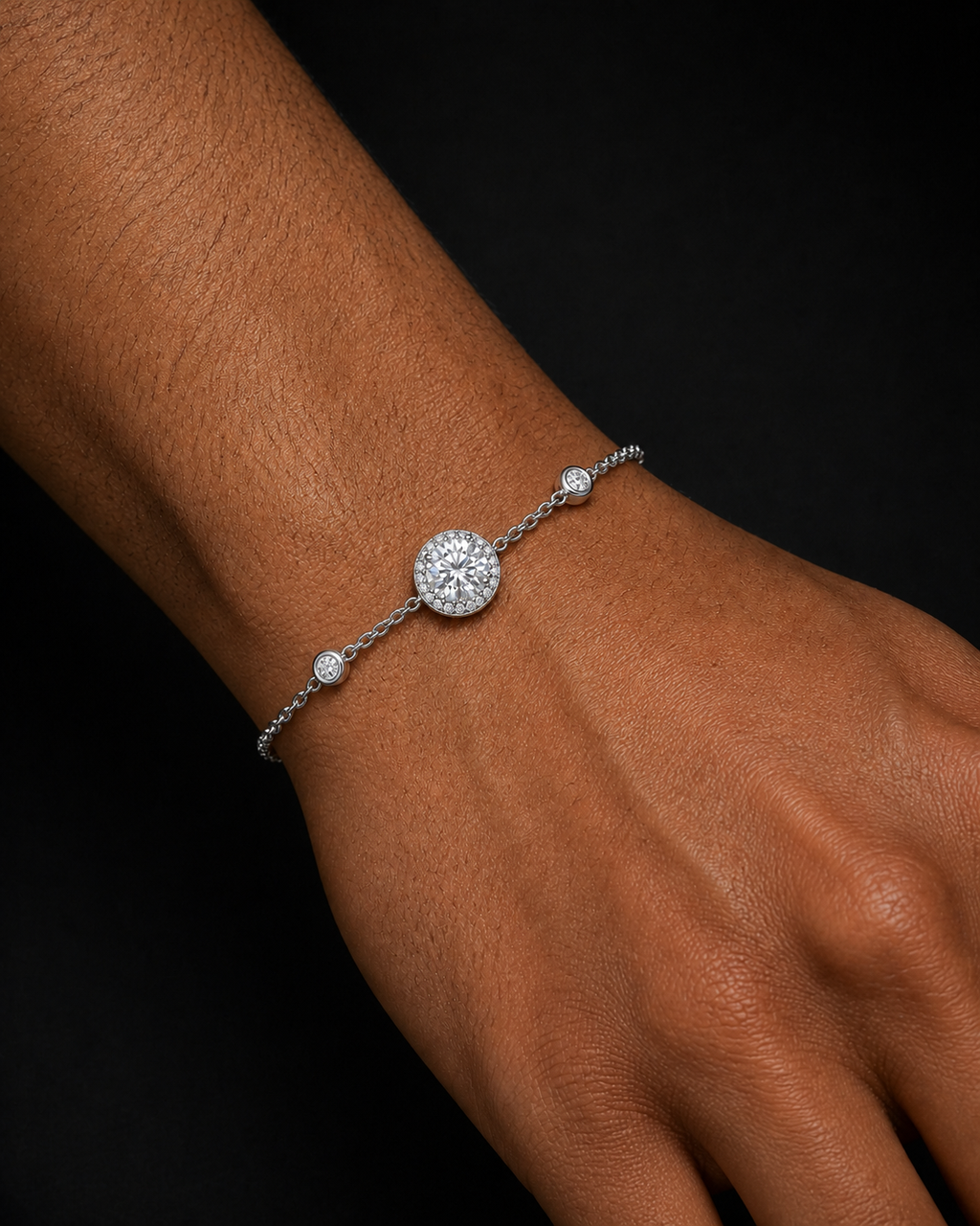 Moissanite Halo Station Bracelet