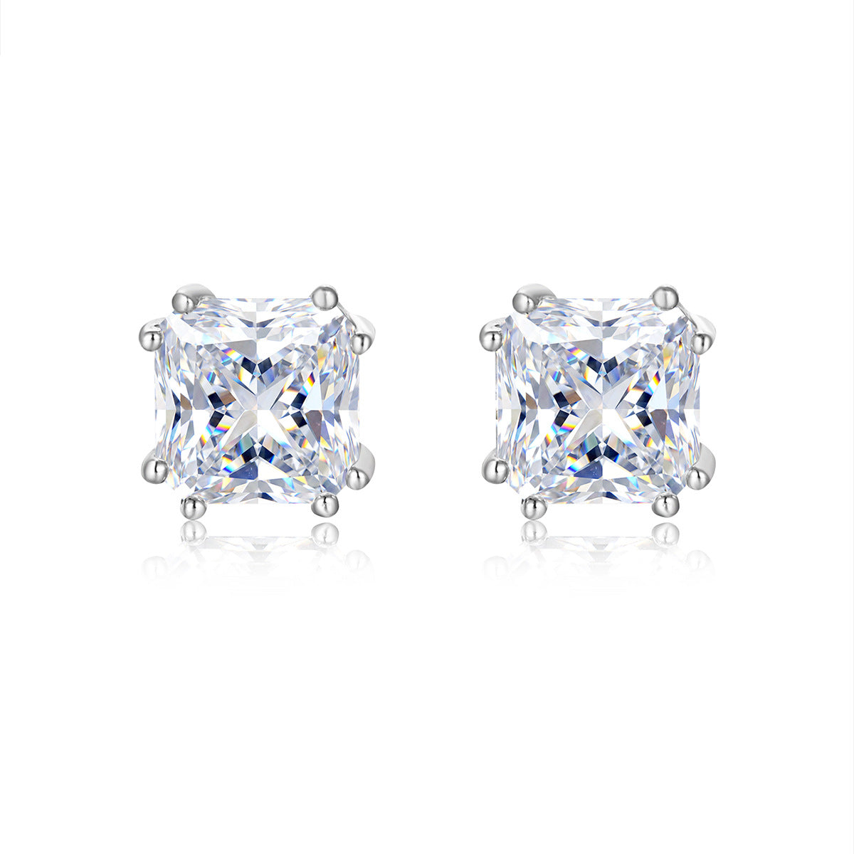 Square Princess Cut D Color Moissanite In 925 Sterling Silver Stud Earrings