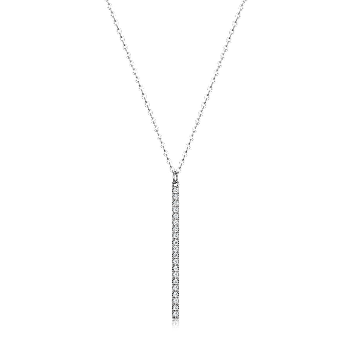 Moissanite Geometric Vertical Bar Pendant Necklace in 925 Sterling Silver