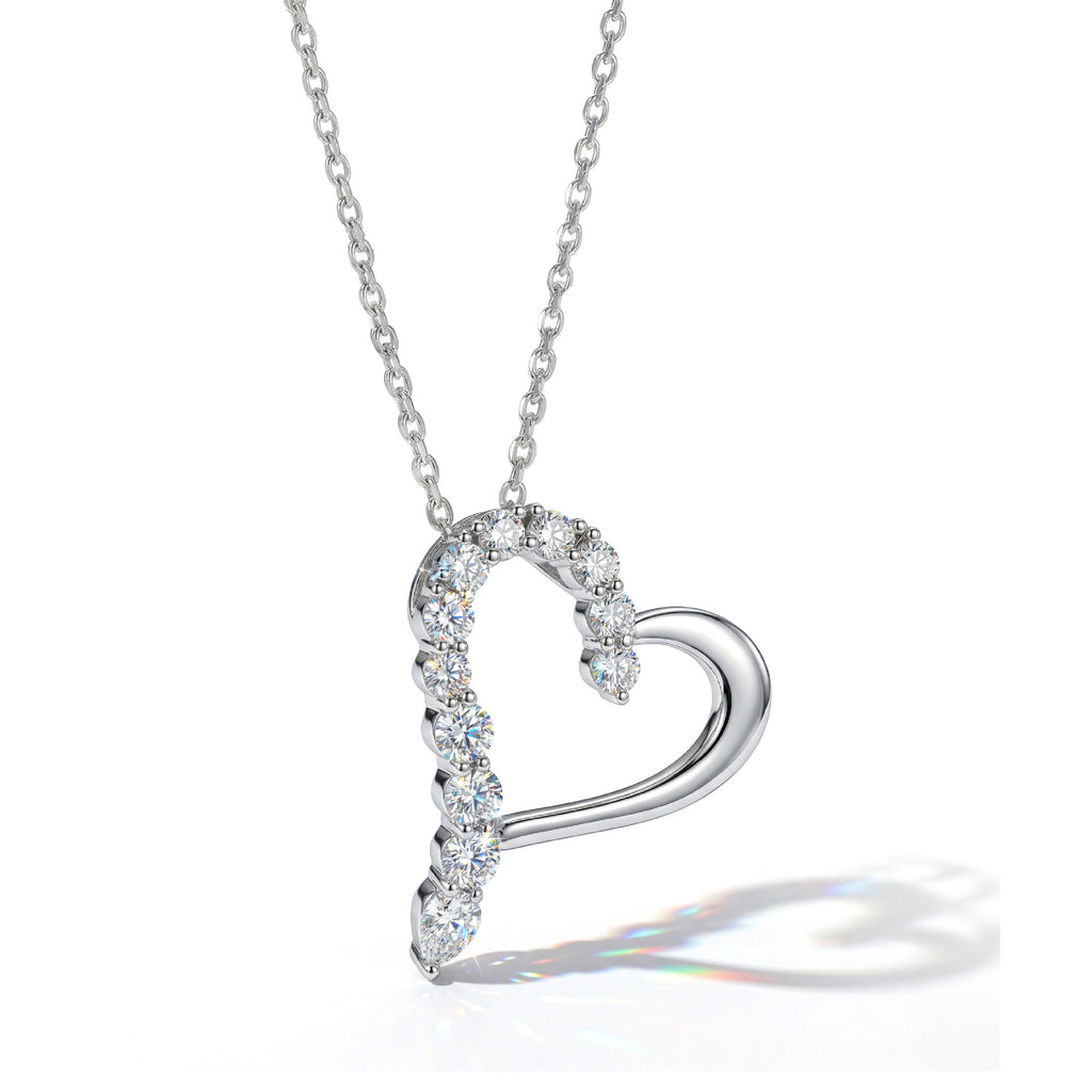 Asymmetrical Hollow Heart Moissanite 925 Sterling Silver Necklace