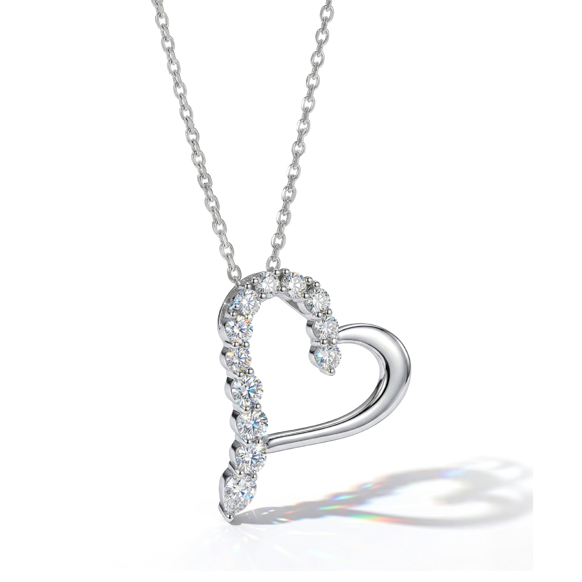 Asymmetrical Hollow Heart Moissanite 925 Sterling Silver Necklace