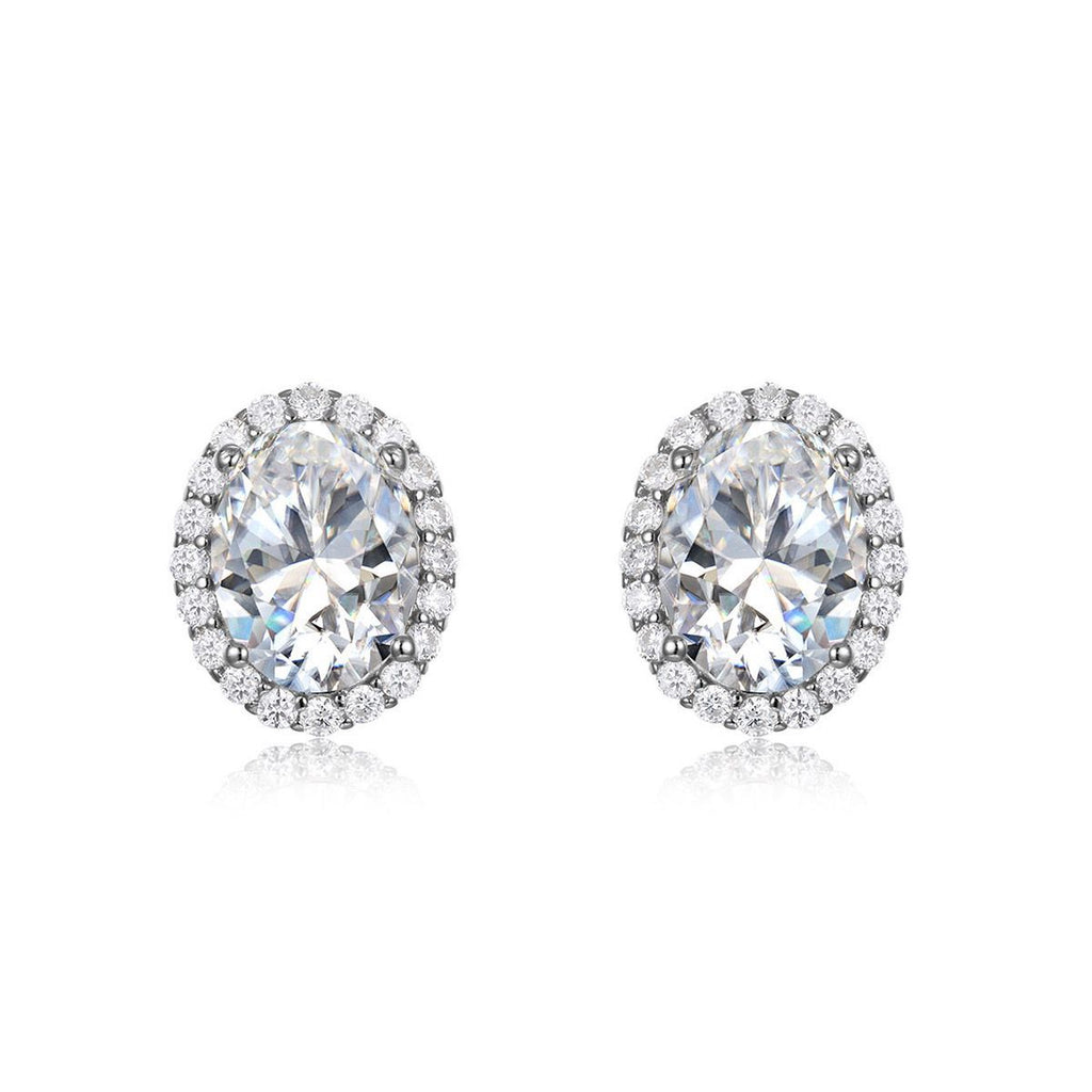 Oval Moissanite D Color Halo 925 Sterling Silver Stud Earrings
