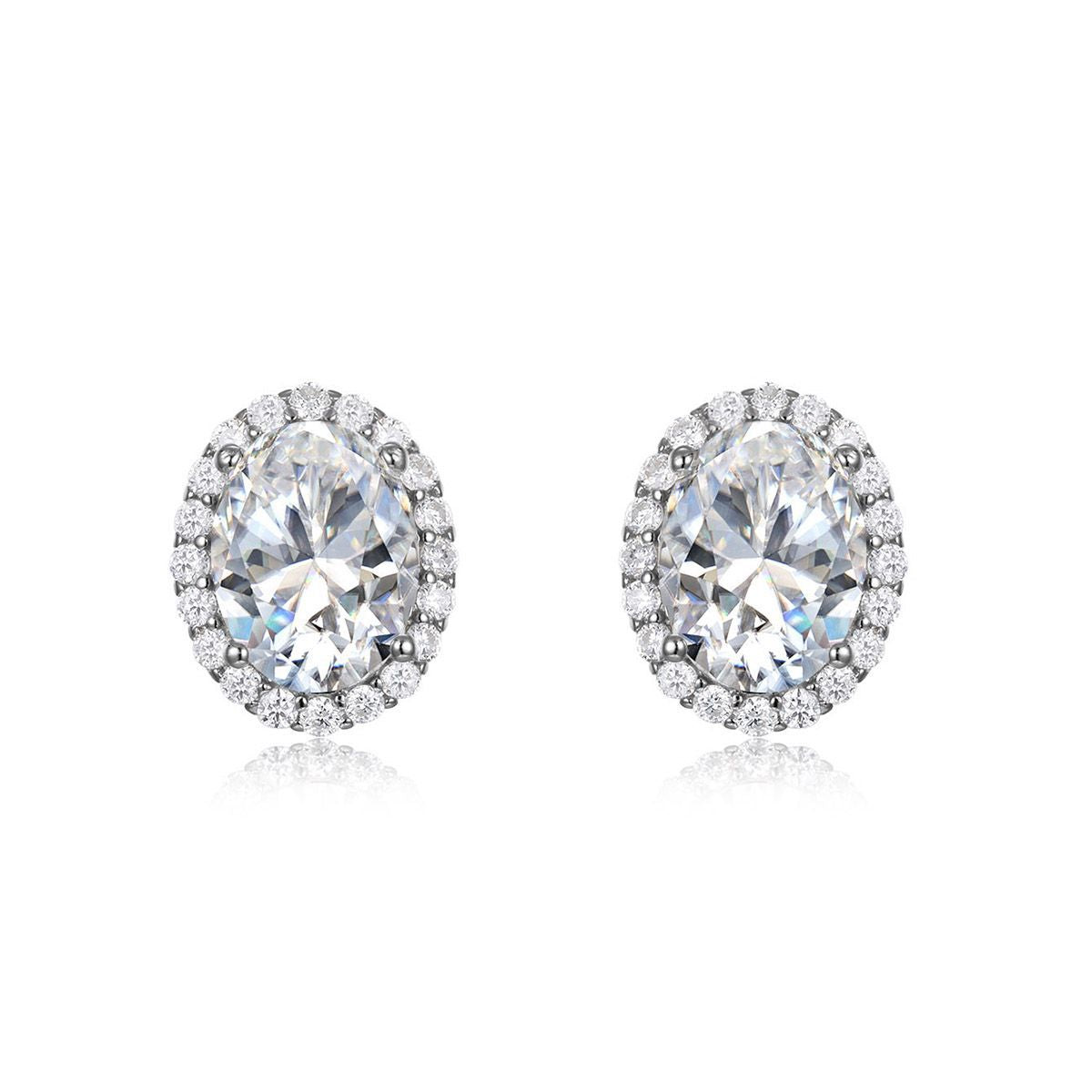 Oval Moissanite D Color Halo 925 Sterling Silver Stud Earrings