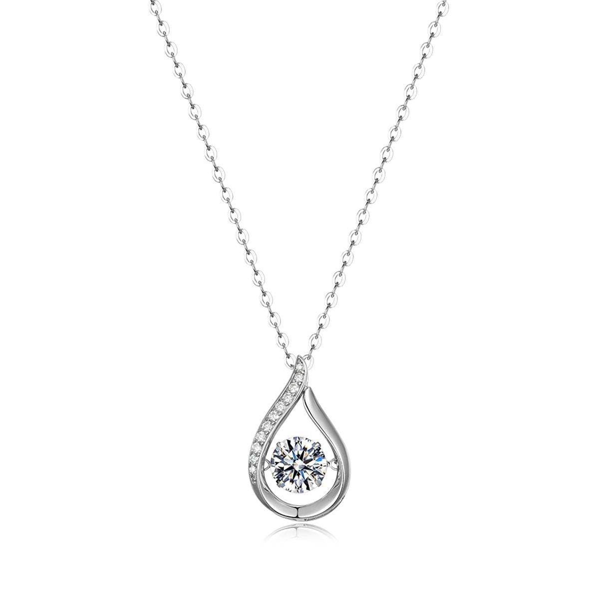 Geometric Water Drop Moissanite Silver Tone 925 Sterling Silver Necklace
