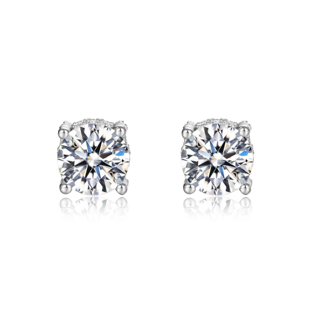 Round D Color Moissanite Four Prong 925 Sterling Silver Stud Earrings