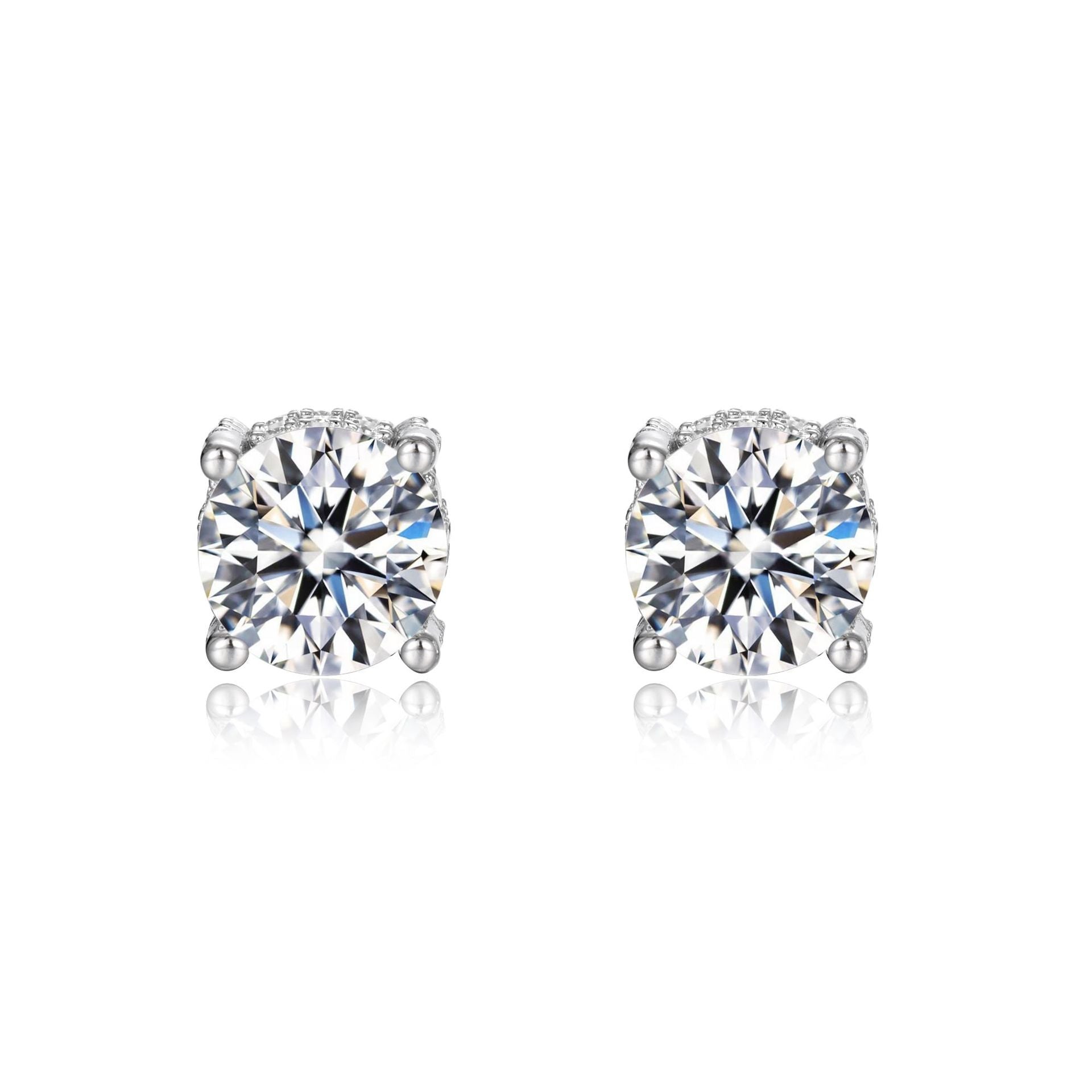 Round D Color Moissanite Four Prong 925 Sterling Silver Stud Earrings