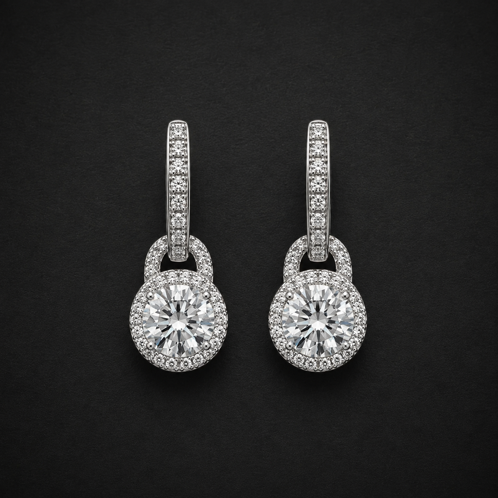Moissanite Halo Drop Earrings