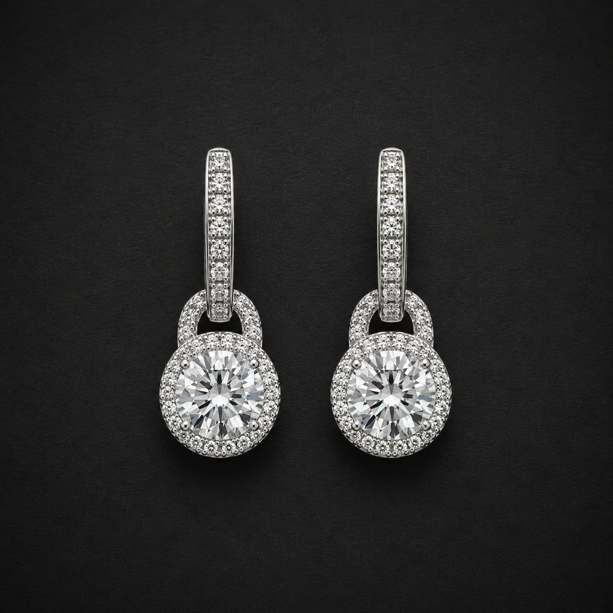 Moissanite Halo Drop Earrings