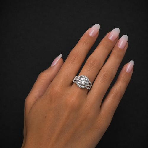 4-Prong Halo Moissanite Ring