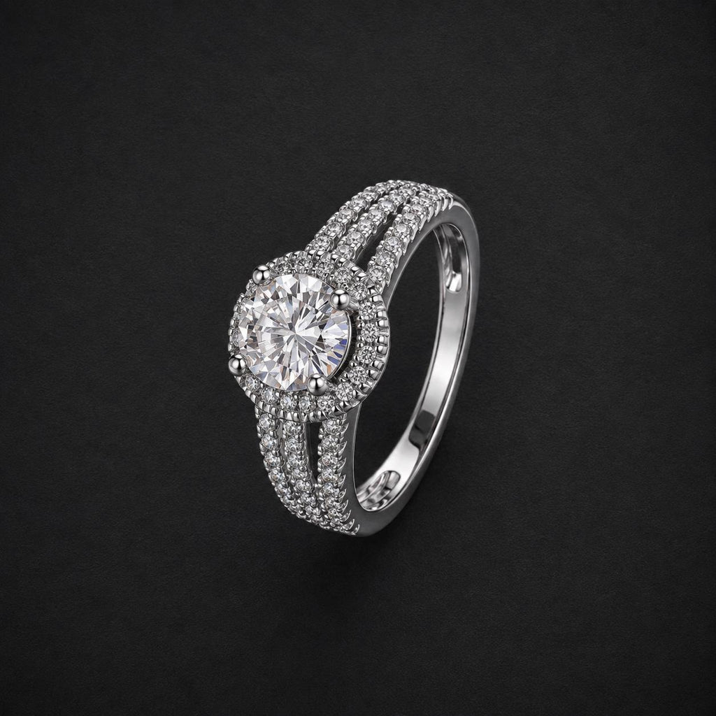 4-Prong Halo Moissanite Ring