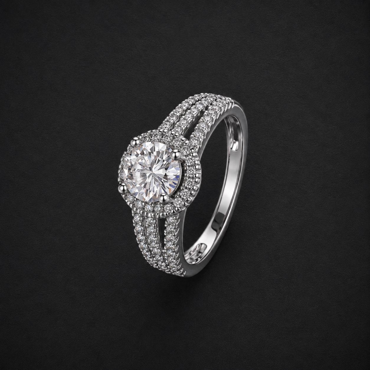 4-Prong Halo Moissanite Ring