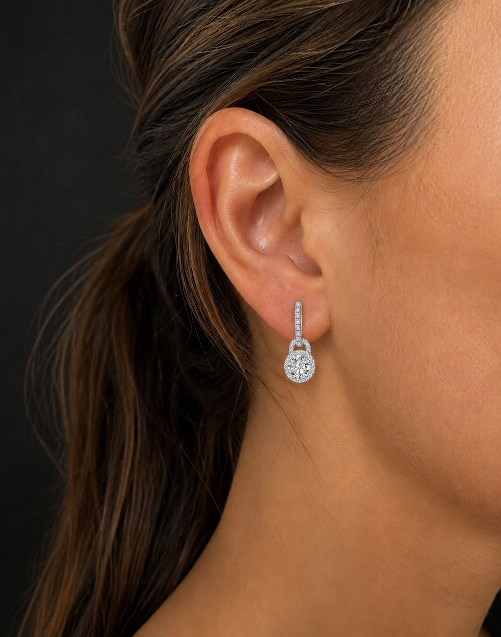Moissanite Halo Drop Earrings