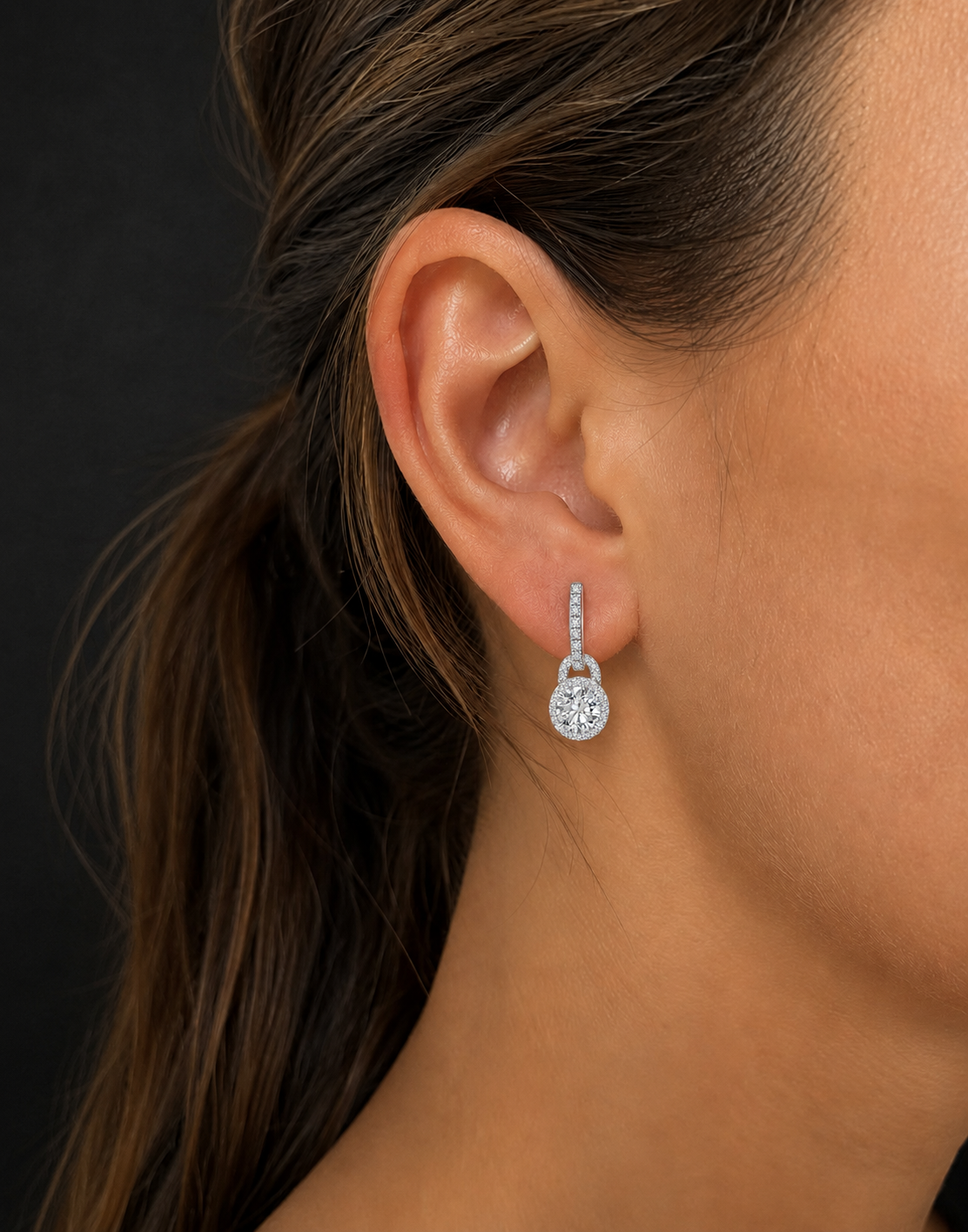 Moissanite Halo Drop Earrings