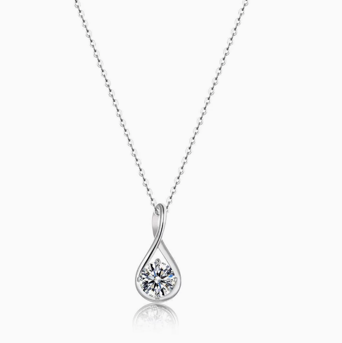 Modern Water Drop Twist Moissanite 925 Sterling Silver Necklace