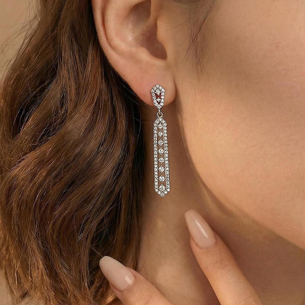 Geometric Long Bar Drop Earrings Moissanite 925 Sterling Silver White Gold Tone Dangle Earrings For Women Elegant Party Wedding Modern Fashion Fine Jewelry Gift 2026 New