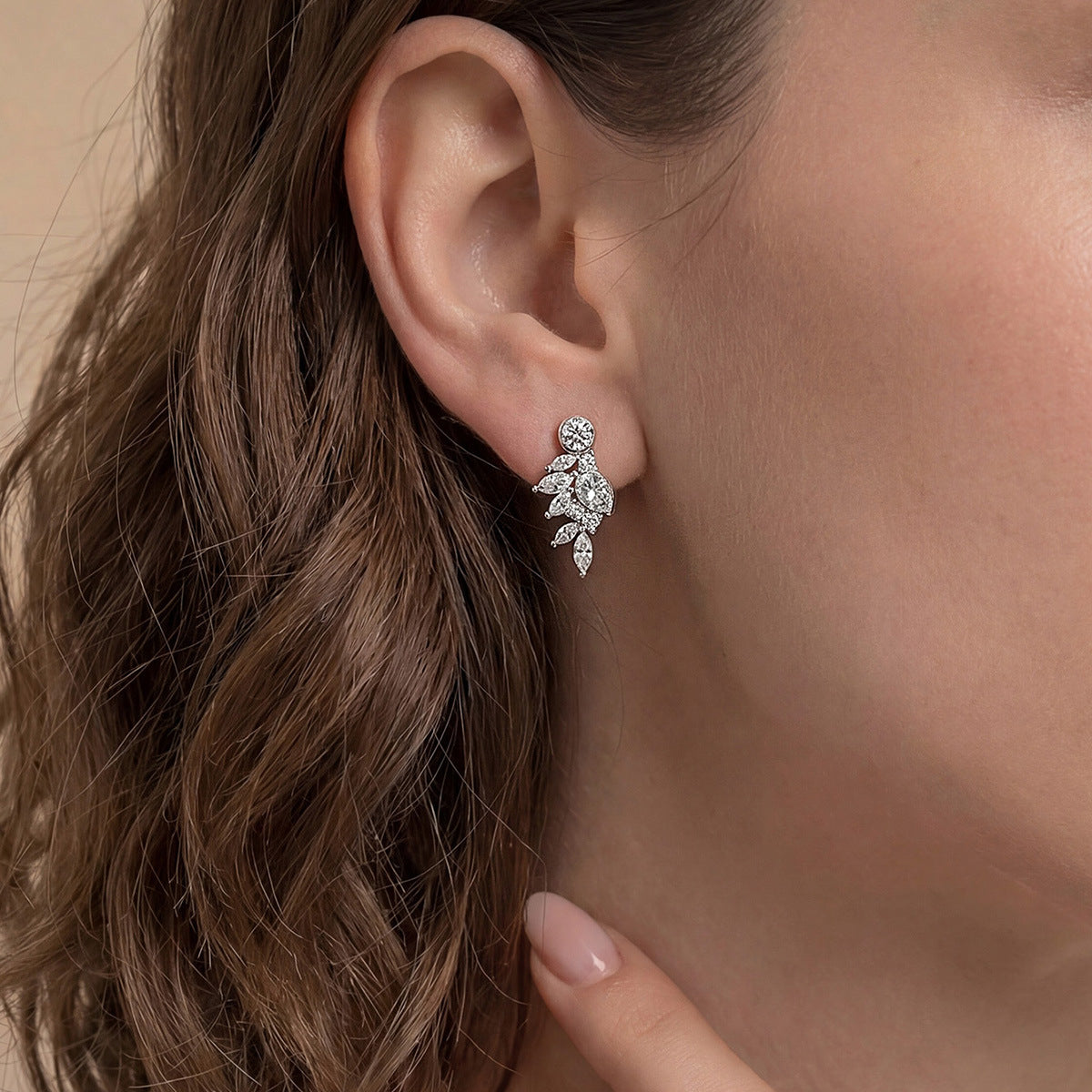 Moissanite Leaf Cluster Earrings