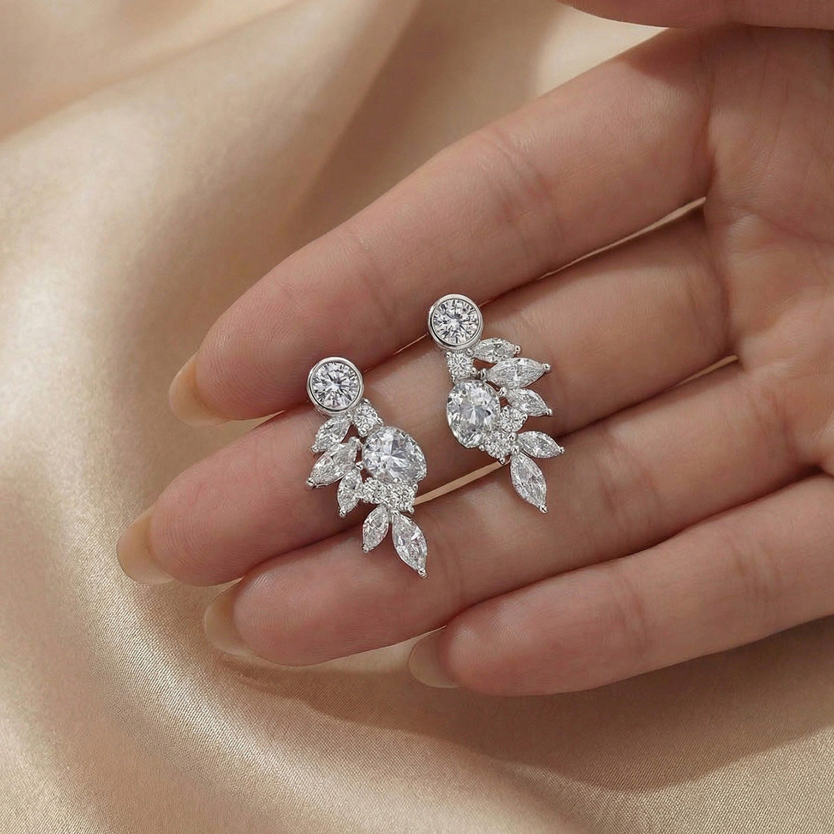 Moissanite Leaf Cluster Earrings