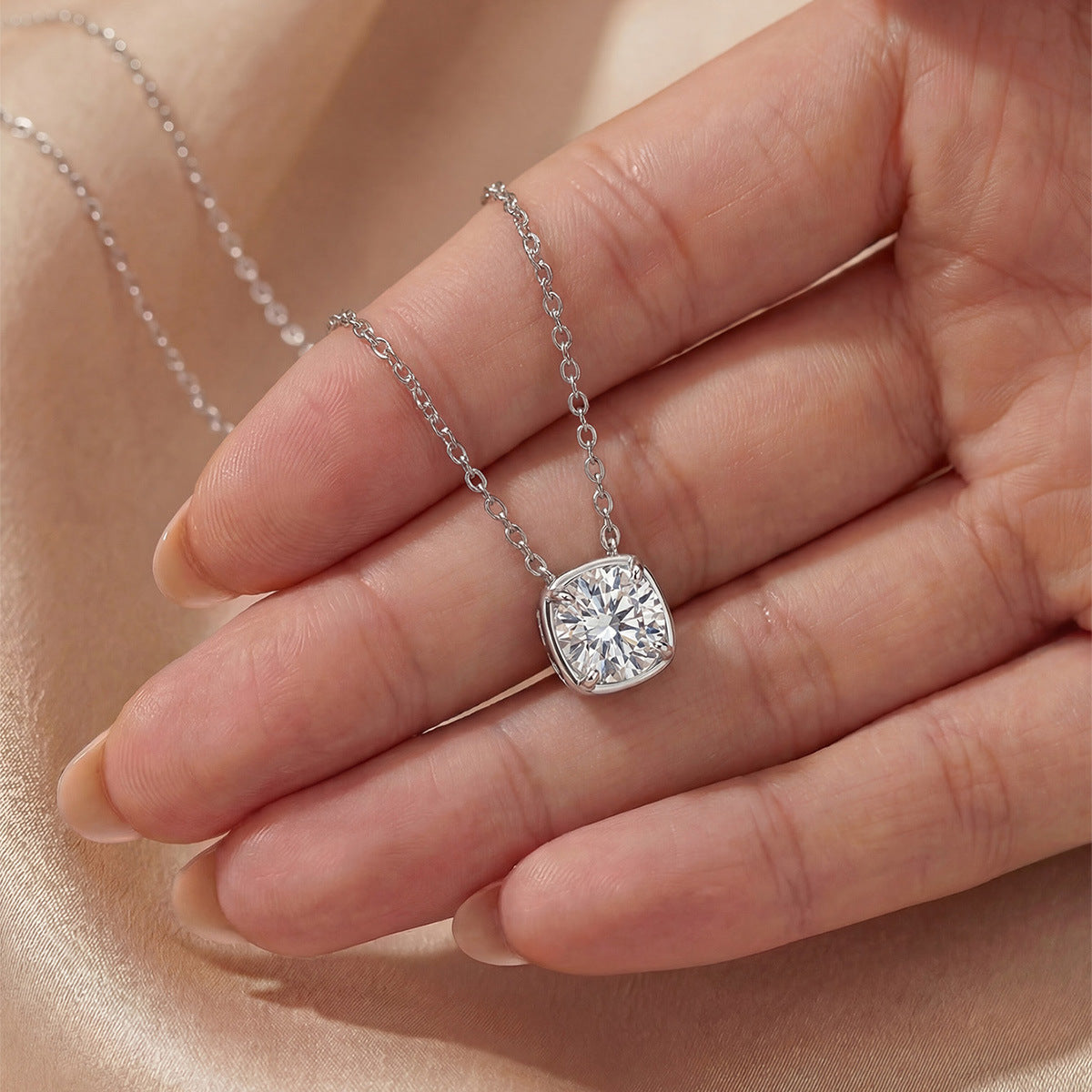 Moissanite Square Solitaire Necklace