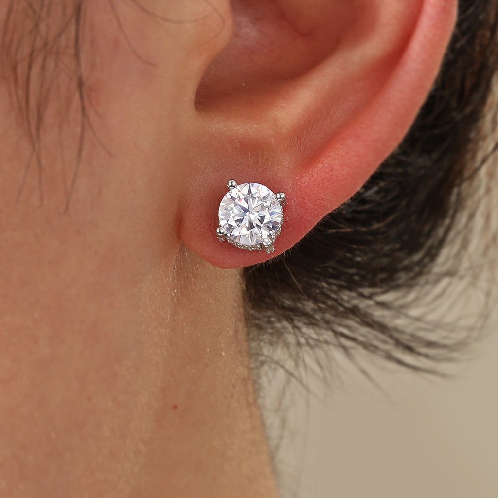 Round D Color Moissanite Four Prong 925 Sterling Silver Stud Earrings