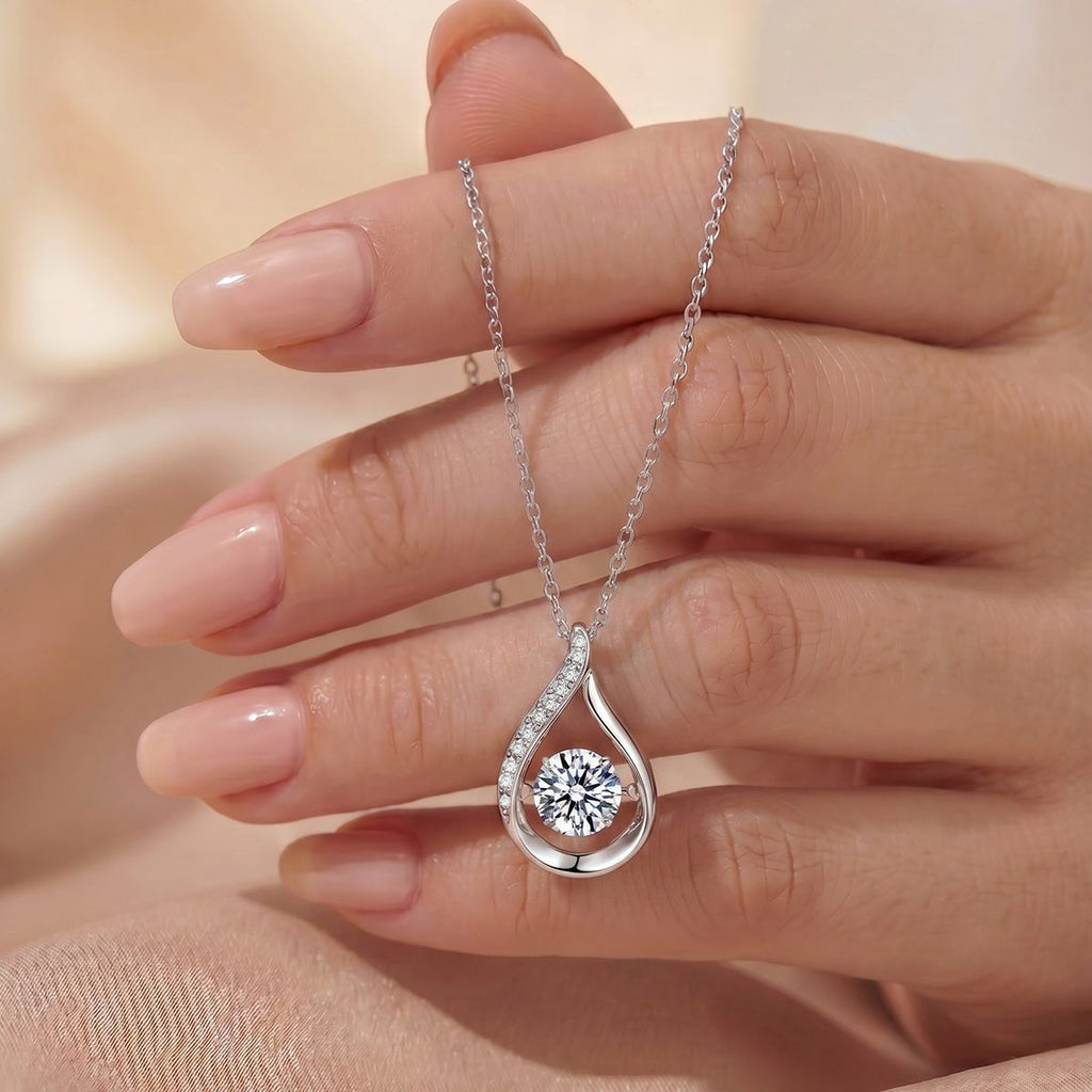 Geometric Water Drop Moissanite Silver Tone 925 Sterling Silver Necklace
