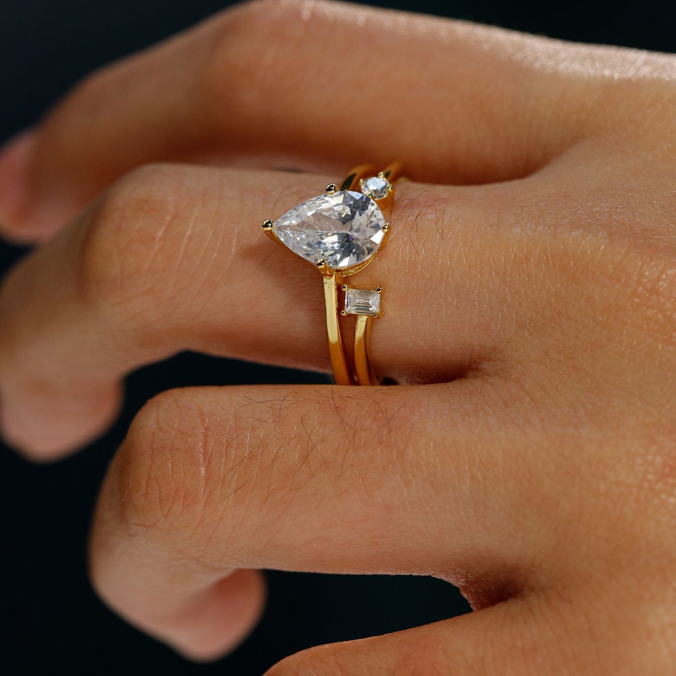 Moissanite Pear Stack Ring