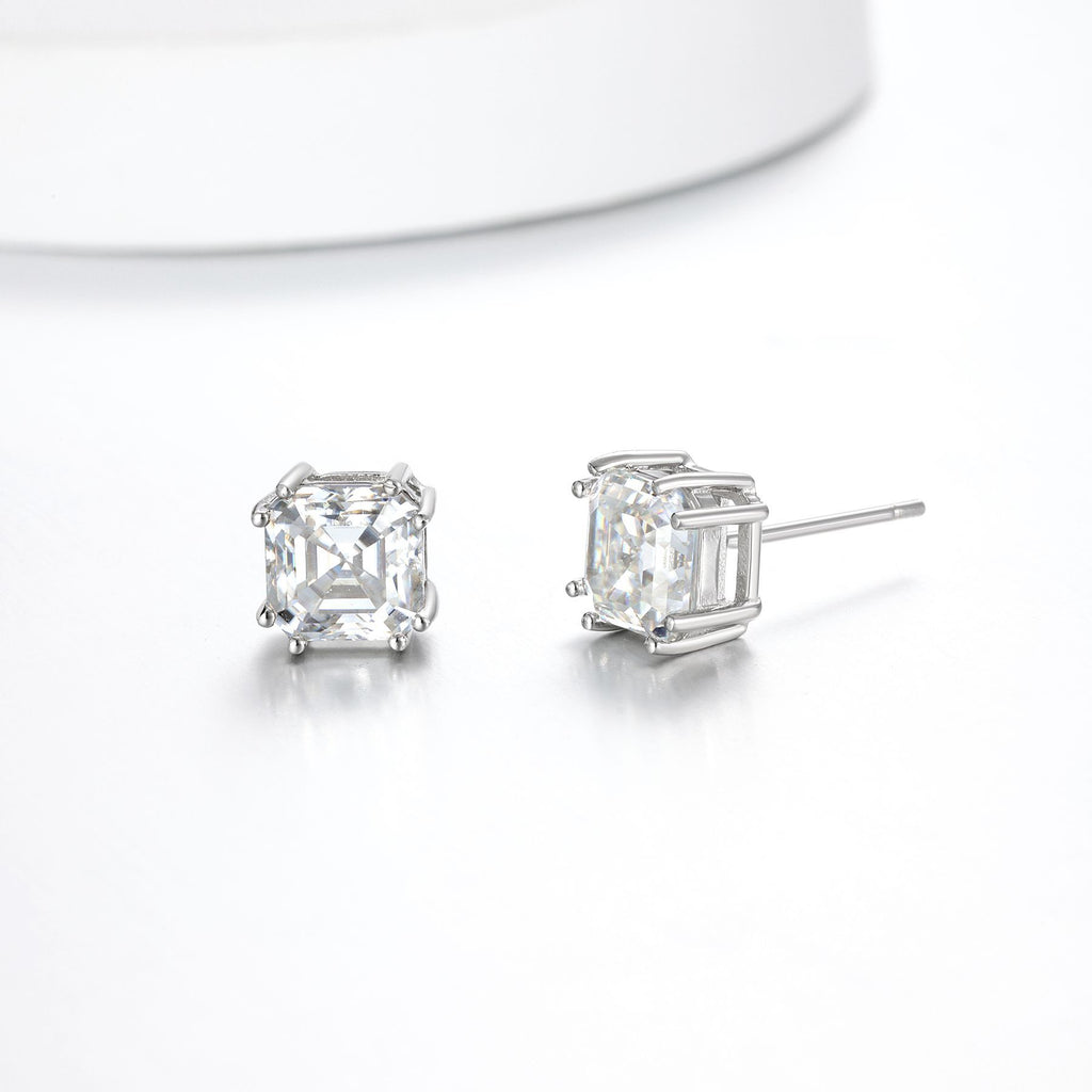 Square Princess Cut D Color Moissanite In 925 Sterling Silver Stud Earrings
