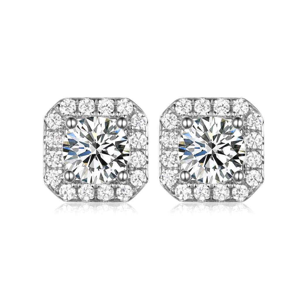 Moissanite Square Halo Earrings