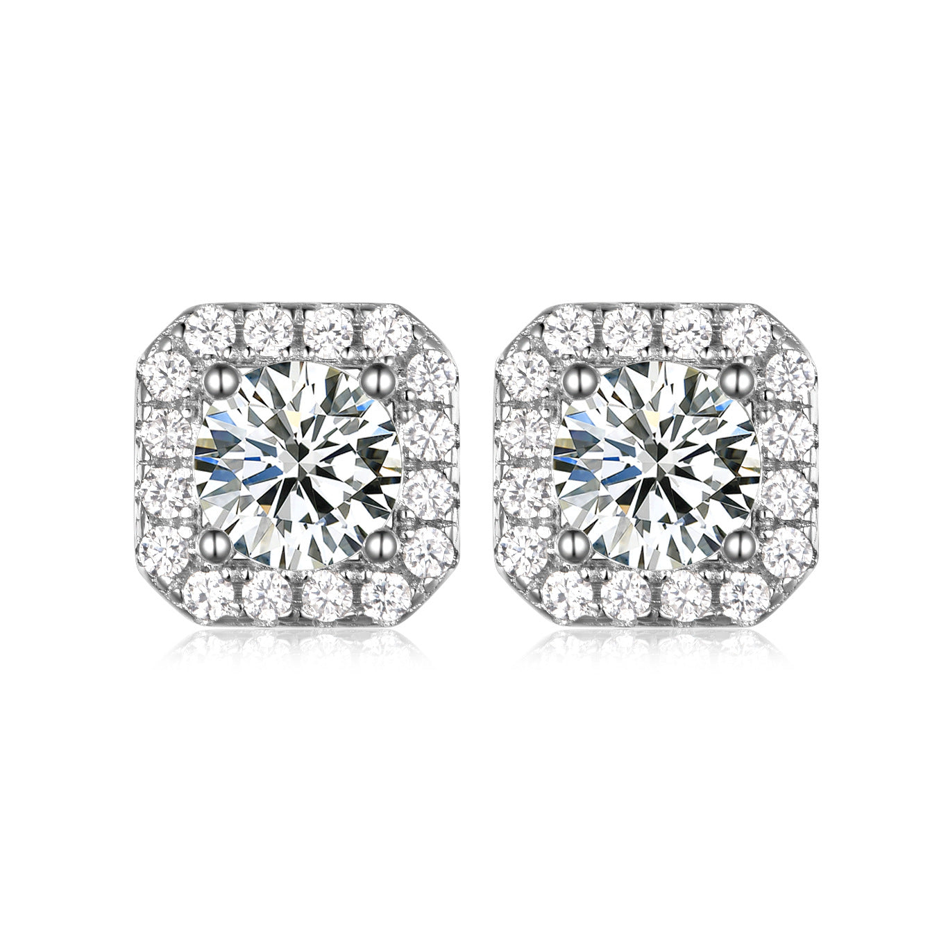 Moissanite Square Halo Earrings