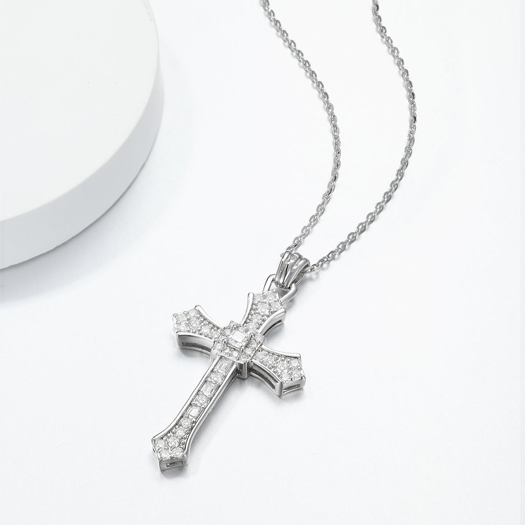 Vintage Cross Moissanite 925 Sterling Silver Necklace