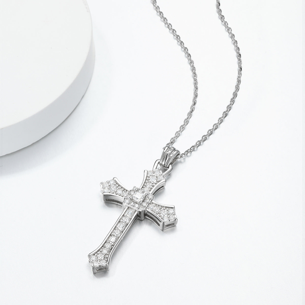 Vintage Cross Moissanite 925 Sterling Silver Necklace