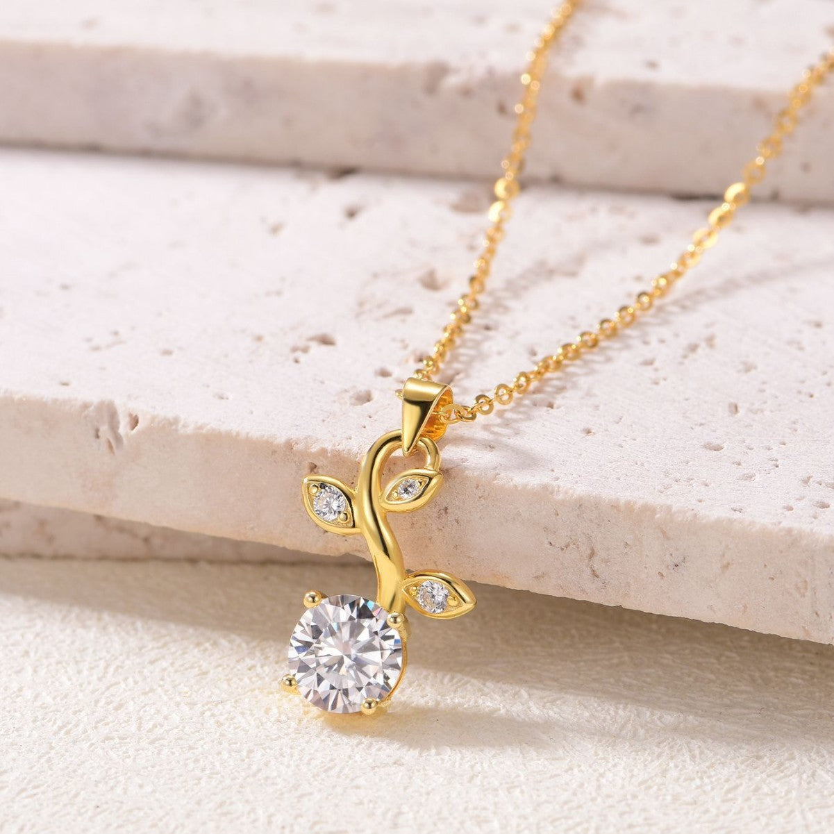 Moissanite Branch Leaf Necklace