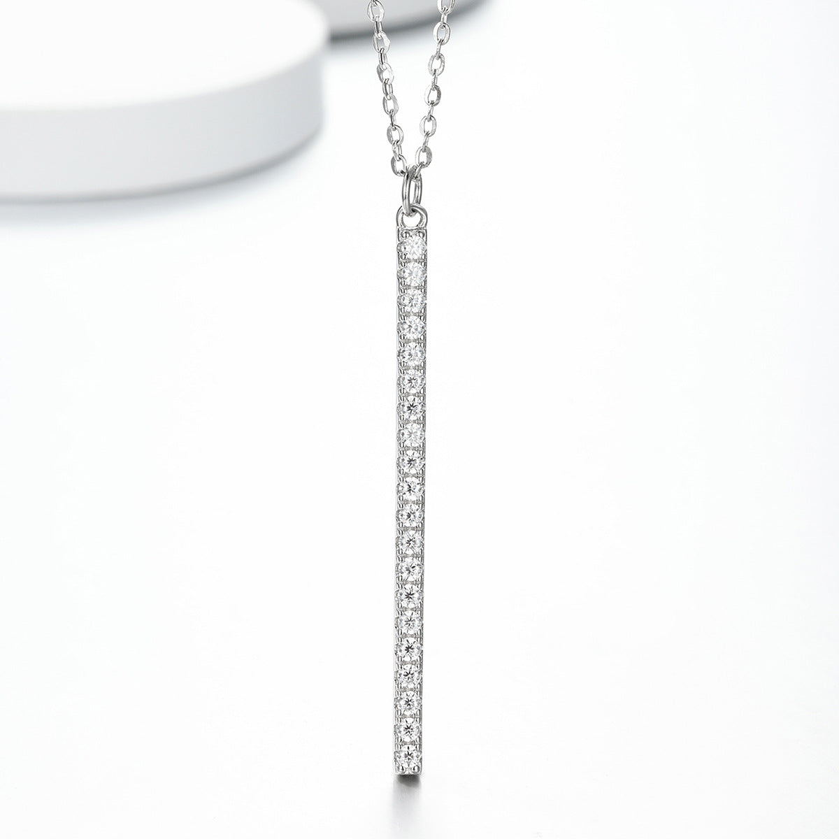 Moissanite Geometric Vertical Bar Pendant Necklace in 925 Sterling Silver