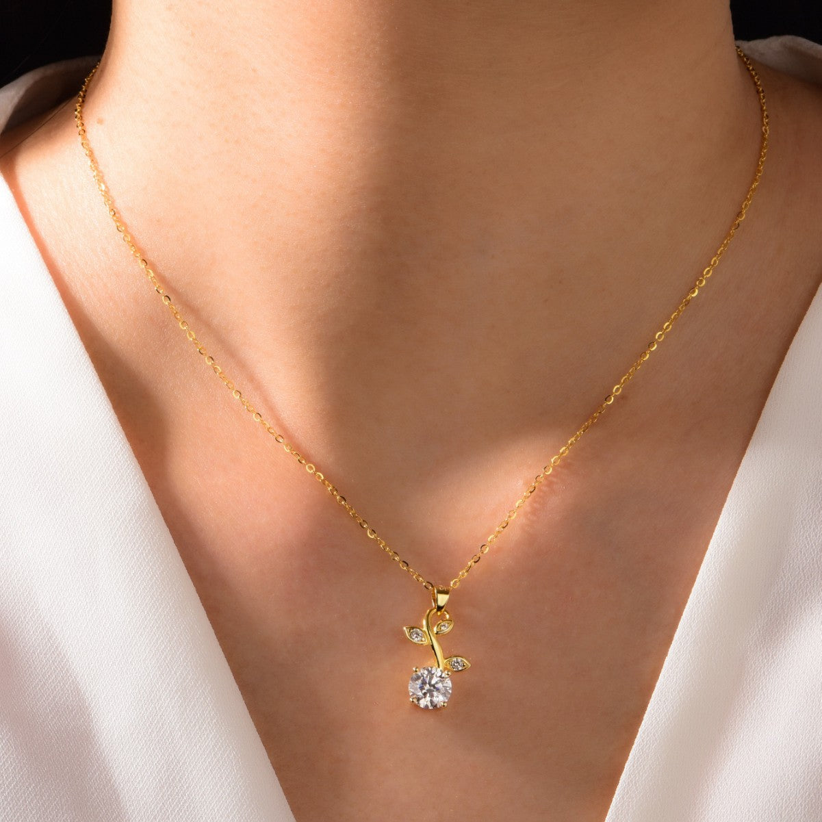 Moissanite Branch Leaf Necklace