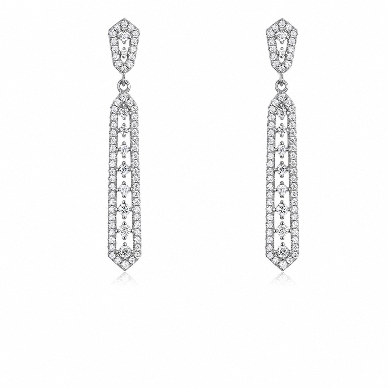 Geometric Long Bar Drop Earrings Moissanite 925 Sterling Silver White Gold Tone Dangle Earrings For Women Elegant Party Wedding Modern Fashion Fine Jewelry Gift 2026 New
