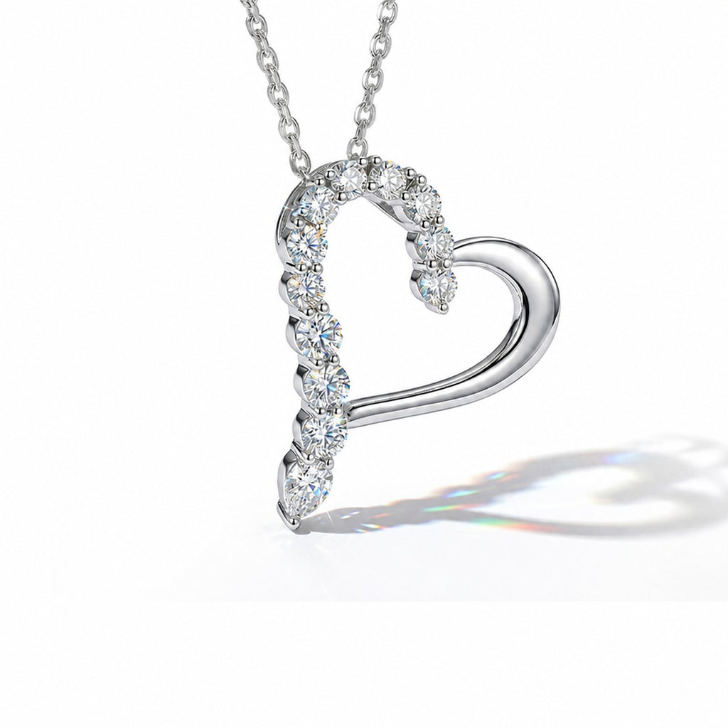 Asymmetrical Hollow Heart Moissanite 925 Sterling Silver Necklace