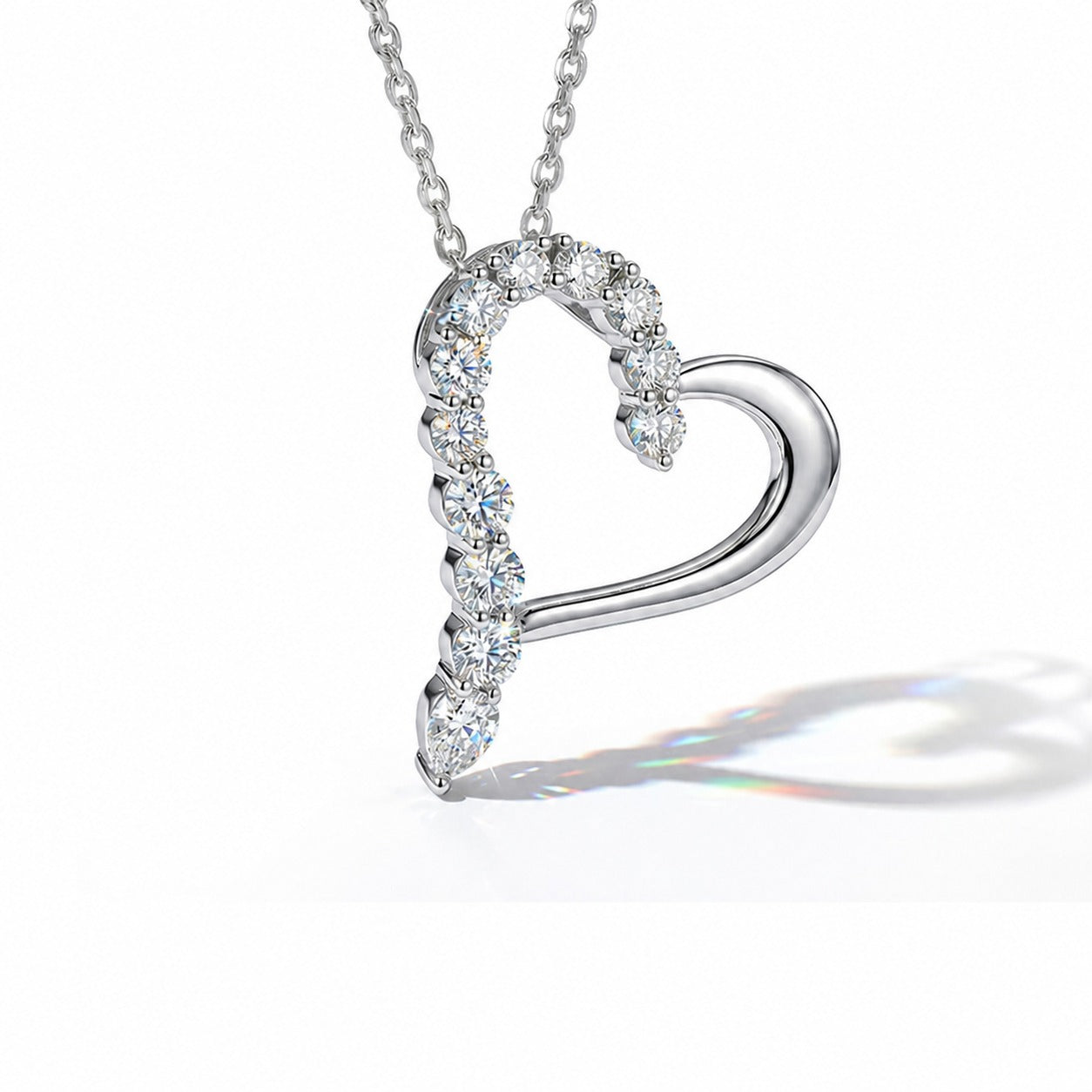 Asymmetrical Hollow Heart Moissanite 925 Sterling Silver Necklace