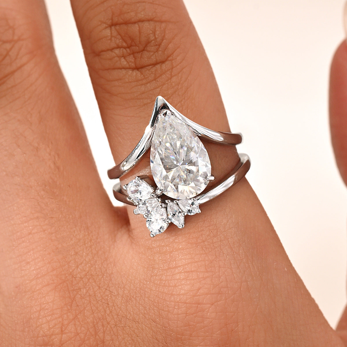 Moissanite Pear Cut Ring Set