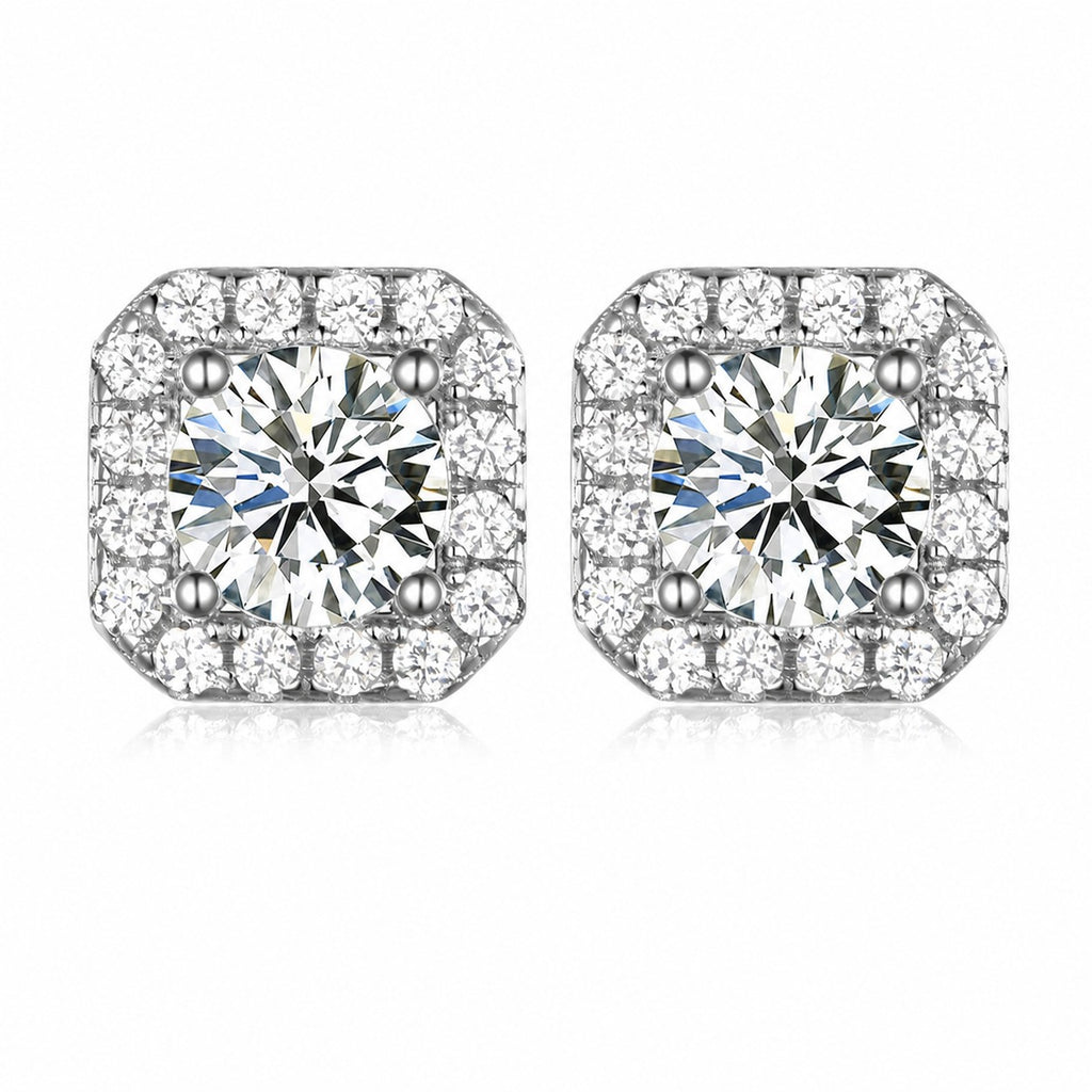Moissanite Square Halo Earrings