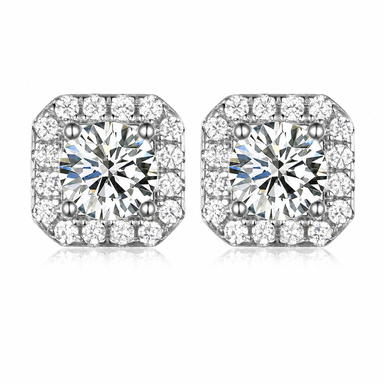 Moissanite Square Halo Earrings