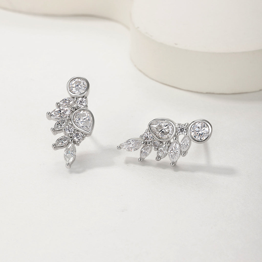 Moissanite Leaf Cluster Earrings