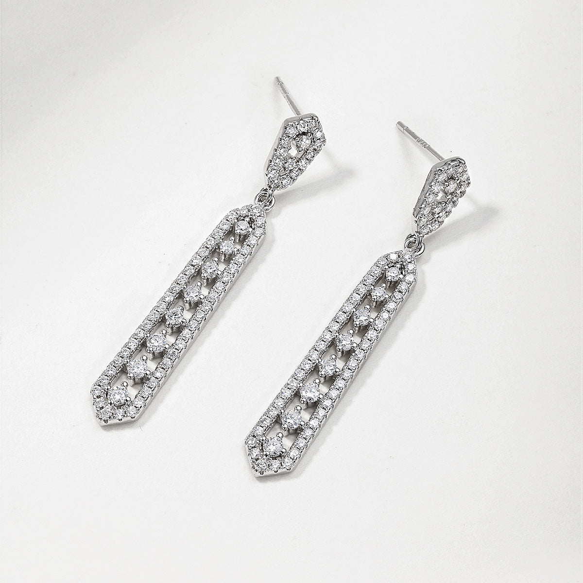 Geometric Long Bar Drop Earrings Moissanite 925 Sterling Silver White Gold Tone Dangle Earrings For Women Elegant Party Wedding Modern Fashion Fine Jewelry Gift 2026 New