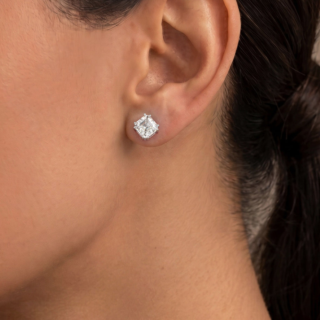 Square Princess Cut D Color Moissanite In 925 Sterling Silver Stud Earrings