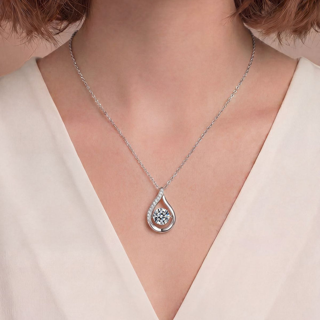 Geometric Water Drop Moissanite Silver Tone 925 Sterling Silver Necklace